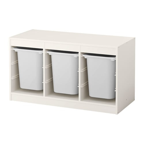 ТРУФАСТ, Комбинация д/хранения+контейнеры, белый, белый, 99x44x56 см