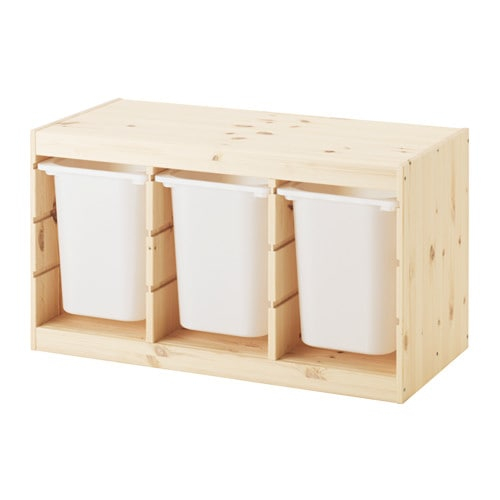 ТРУФАСТ, Комбинация д/хранения+контейнеры, светлая беленая сосна, белый, 94x44x52 см
