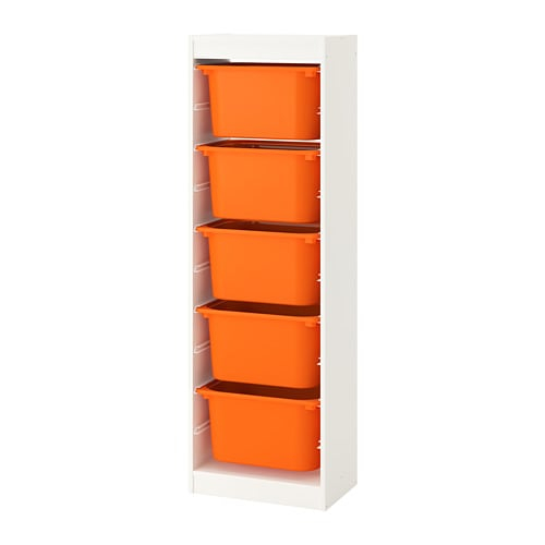 ТРУФАСТ, Комбинация д/хранения+контейнеры, белый, оранжевый, 46x30x145 см