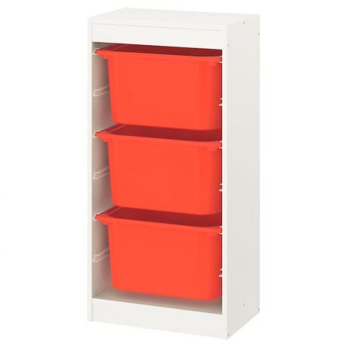 ТРУФАСТ, Комбинация д/хранения+контейнеры, белый, оранжевый, 46x30x94 см