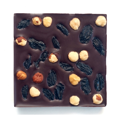Шоколад Горький, 72% какао на пекмезе с фундуком и чёрным виноградом
