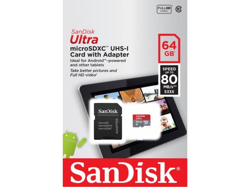 Карта памяти 128gb microsdxc class10 sandisk sdsquns 128g gn6ta ultra 80 adapter