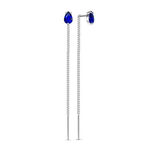 Серьги серебряные цепочки (продевки) с синим фианитом С-12-5