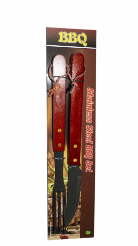 Набор для барбекю BBQ (2 предмета) вилка+нож, 40 см, метал., дерев. ручка (16120-20)