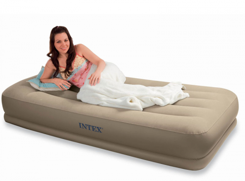 Кровать INTEX с подголовником бежевая, флок 191*99*35 см,со встр.насосом 220В(67742) (3)  В