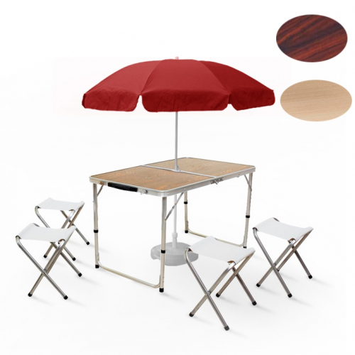 Набор мебели KUTBERT стол-чем алюм,120*60 Н60-70 +4стула,с отверс.под зонт, МДФ, цв.тем.лам.(89-016)
