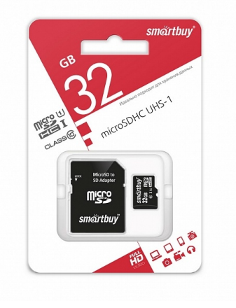 Карта памяти SmartBuy 32 GB (micro SDHC, class10) с SD-адаптером