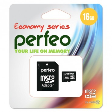 Карта памяти Perfeo 16 GB (micro SDHC,class10) с SD-адаптером Economy Series