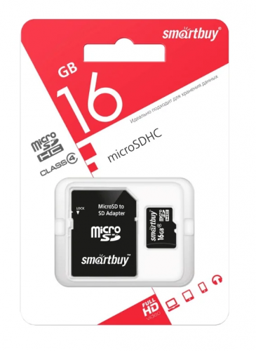 Карта памяти SmartBuy 16 GB (micro SDHC, class4) с SD-адаптером