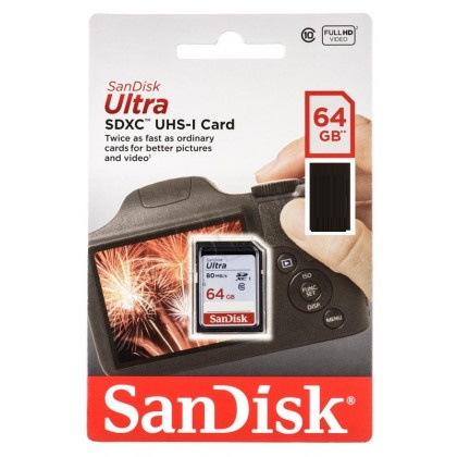 Карта памяти SanDisk 64 GB Ultra (Secure Digital,HC class 10) UHS-I-до80Mb/s 533X