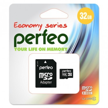 Карта памяти Perfeo 32 GB (micro SDHC,class10) с SD-адаптером Economy Series