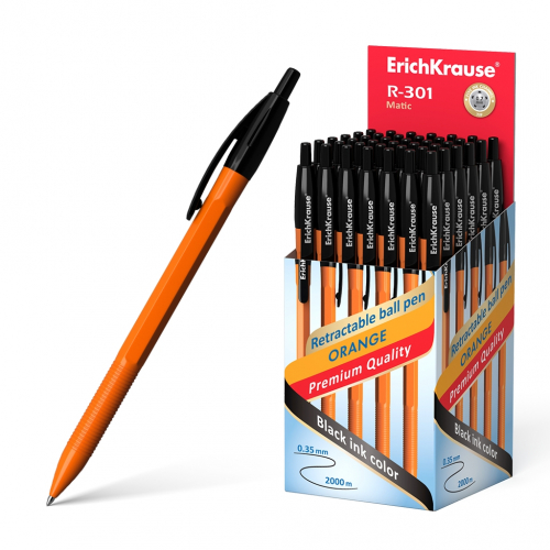 Ручка шариковая автоматическая ErichKrause® R-301 Orange Matic 0.7, цвет чернил черный (в коробке по 50 шт.)