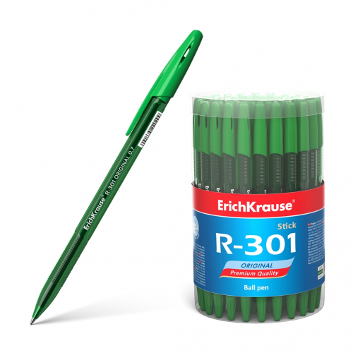 *Ручка шариковая ErichKrause® R-301 Original Stick 0.7, цвет чернил зеленый (в тубусе по 60 шт.)