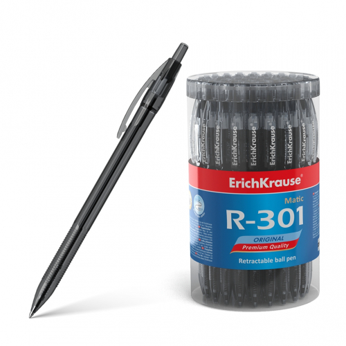 Ручка шариковая автоматическая ErichKrause® R-301 Original Matic 0.7, цвет чернил черный (в тубусе по 60 шт.)