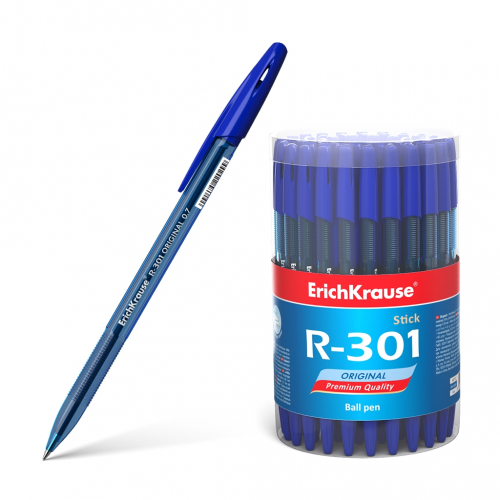Ручка шариковая ErichKrause® R-301 Original Stick 0.7, цвет чернил синий (в тубусе по 60 шт.)