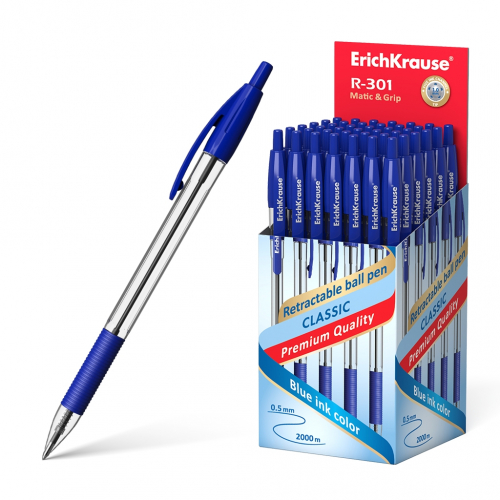 Ручка шариковая автоматическая ErichKrause® R-301 Classic Matic&Grip 1.0, цвет чернил синий (в коробке по 50 шт.)