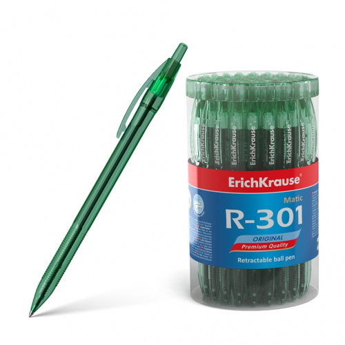 Ручка шариковая автоматическая ErichKrause® R-301 Original Matic 0.7, цвет чернил зеленый (в тубусе по 60 шт.)