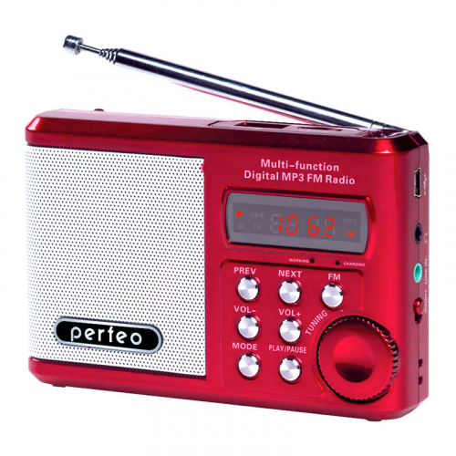 Радиоприемник Perfeo Sound Ranger, FM MP3 USB microSD In/Out ридер, BL-5C 1000mAh красный