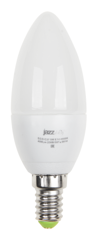Светодиодная (LED) Лампа Jazzway ECO C37 (свеча)-5W/3000/E14 400Lm (5W/теплый/E14)