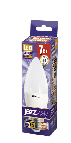 Светодиодная (LED) Лампа Jazzway SP C37 (свеча)-7W/5000/E27 530Lm (7W/холодный/E27)