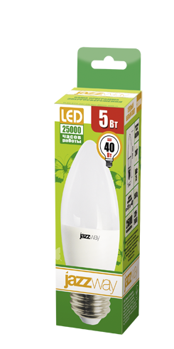 Светодиодная (LED) Лампа Jazzway ECO C37 (свеча)-5W/3000/E27 400Lm (5W/теплый/E27)