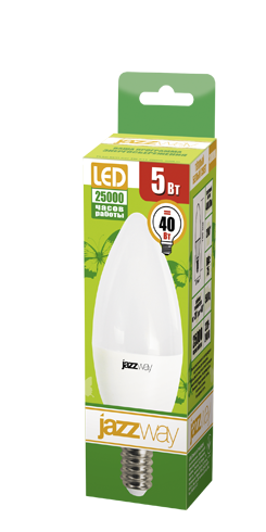 Светодиодная (LED) Лампа Jazzway ECO C37 (свеча)-5W/3000/E14 400Lm (5W/теплый/E14)