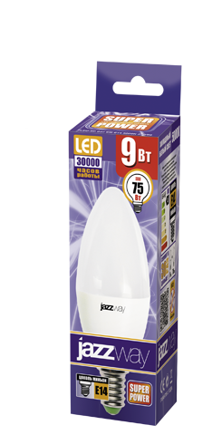 Светодиодная (LED) Лампа Jazzway SP C37 (свеча)-9W/3000/E14 820Lm (9W/теплый/E14)