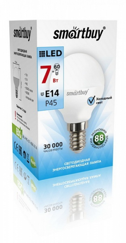 Светодиодная (LED) Лампа Smartbuy-P45-07W/3000/E14 (7W/теплый/E14)