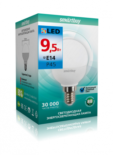Светодиодная (LED) Лампа Smartbuy-P45-9,5W/6000/E14 (9,5W/холодный/E14)