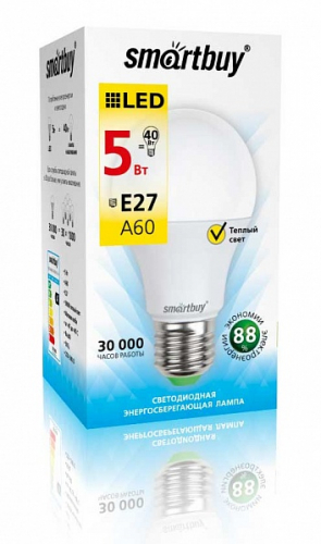 Светодиодная (LED) Лампа Smartbuy-A60-07W/4000/E27 (7W/холодный/E27)