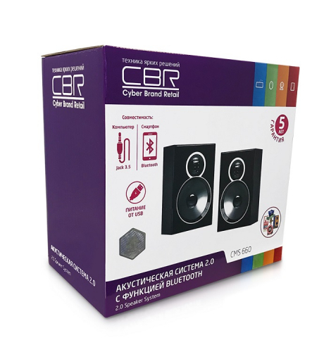 Колонки CBR CMS 660,Bluetooth, черный цвет, 3.0 W*2, USB.материал: МДФ