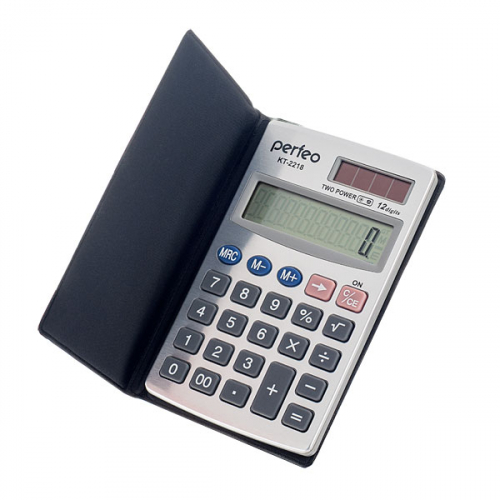 Калькулятор Perfeo KT-2218 (PF_3544), карманный, 12-разр., серебристый, чехол