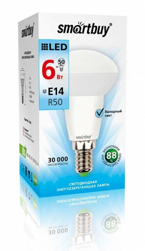 Светодиодная (LED) Лампа Smartbuy-R50-06W/3000/E14 (6W/теплый/E14 для спотов)
