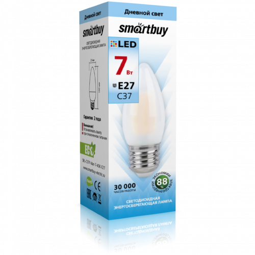 Светодиодная (LED) Лампа Smartbuy-С37-07W/4000/E27 (7W/теплый/E27)
