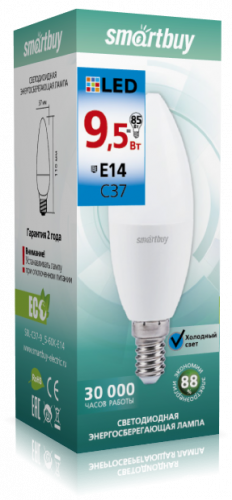 Светодиодная (LED) Лампа Smartbuy-С37-9,5W/6000/E14 (9,5W/холодный/E14)