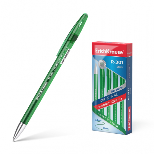 Ручка гелевая ErichKrause® R-301 Original Gel 0.5, цвет чернил зеленый (в коробке по 12 шт.)