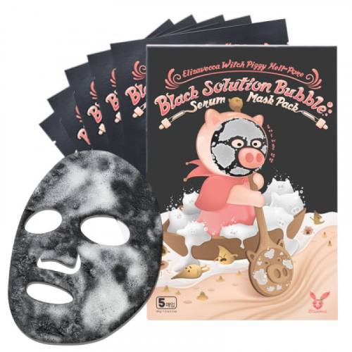 Elizavecca Witch Piggy Hell-Pore Black Solution Bubble Serum Mask Pack - Тканевая маска для лица пропитанная косметической эссенцией 28г x 5 шт.