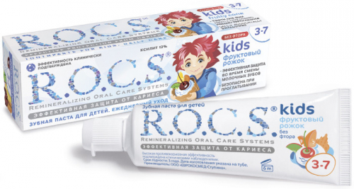 Rocs зубная паста детская Kids 3-7 Фруктовый рожок 35мл