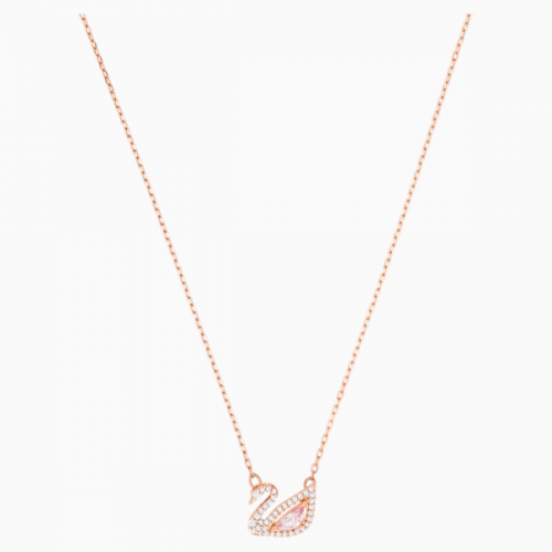 DAZZLING SWAN NECKLACE, MULTI-COLORED, ROSE-GOLD TONE PLATED