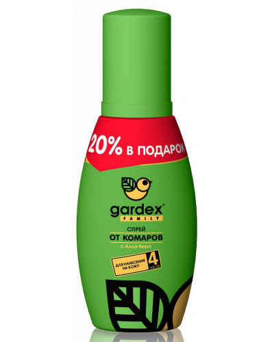 GARDEX FAMILY  Спрей от комаров с алоэ вера  для нанесения на кожу  (100 мл) зеленый флакон
