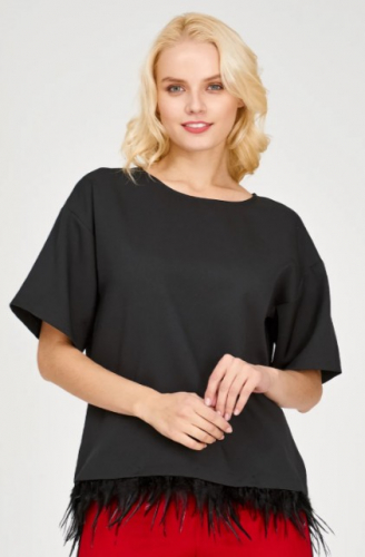 Женская блузка текстильная с отделкой из натуральных перьев