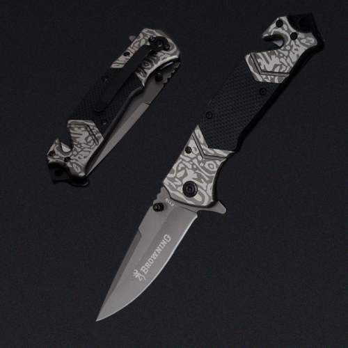 Нож складной, 220мм, длина клинка 100мм, стропорез, цвет черный с декором(F119) (83-017)