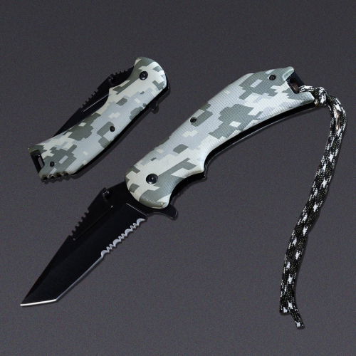 Нож складной, 205мм, длина клинка 90мм, шнурок, цвет пиксель(PA65) (83-014)