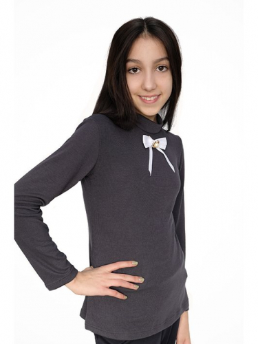 Школьная черная водолазка (блузка) с бантиком для девочки