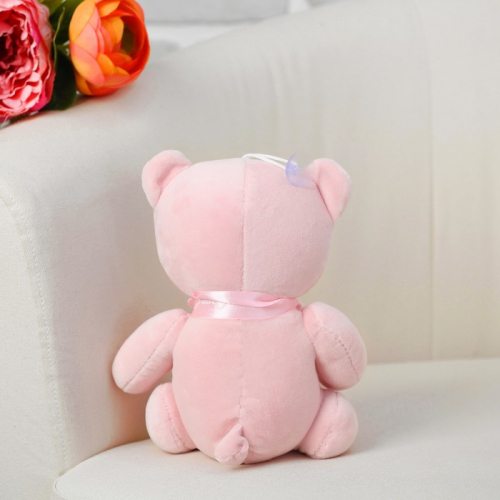 Мягкая игрушка «Мишка с бантиком», с присоской, цвет розовый