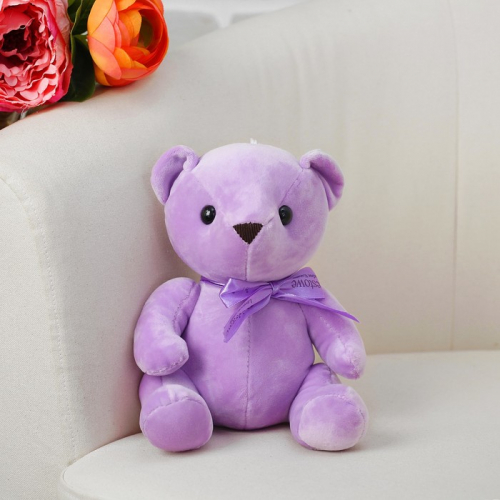 Мягкая игрушка «Мишка с бантиком», с присоской, цвет фиолетовый