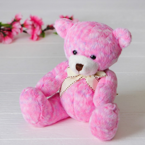 Мягкая игрушка «Медведь», 20 см, с бантом, цвет розовый
