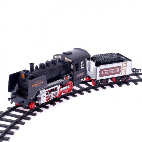 Железная дорога «Классический паровоз», 18 деталей, световые и звуковые эффекты, с дымом, работает от батареек, длина пути 420 см, уценка (нет одного колеса)