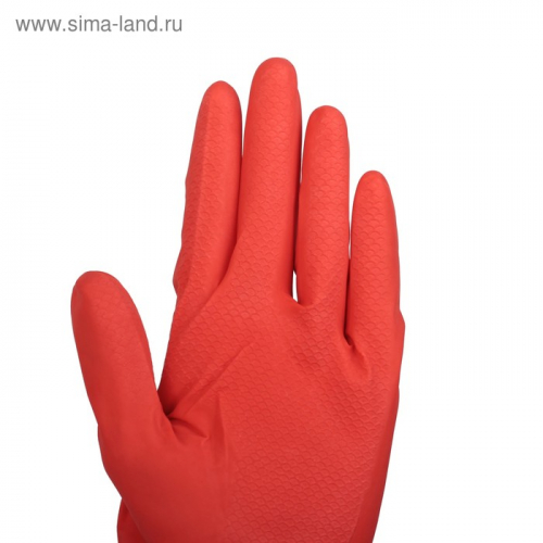 Перчатки хозяйственные латексные, плотные, размер L, 50 гр, цвет красный