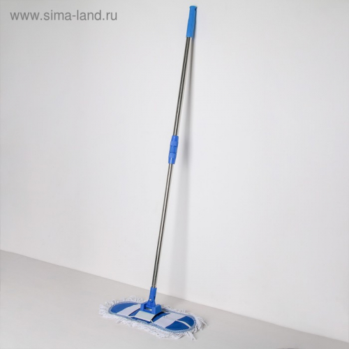 Швабра плоская, телескопическая ручка 81-122 см, х/б насадка 36×12 см, цвет синий